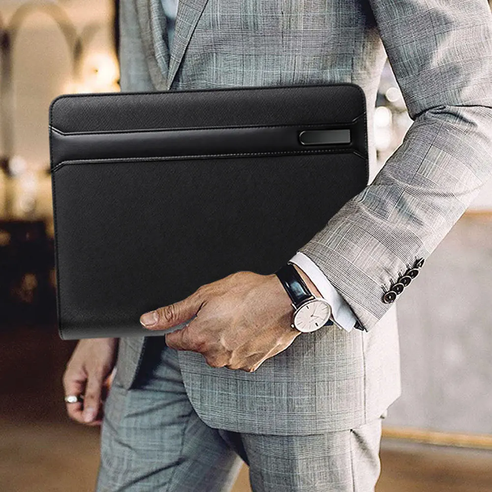 Leather Folder Office Padfolio Portfolio Padfolio Folder for Documents Organizer with Clipboard 16G U Disk & Notepad PU Leather Business Briefcase