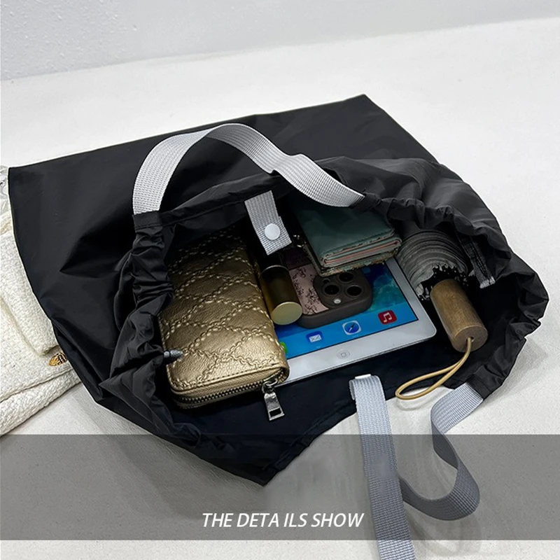 Large Reusable Shopping Bag Portable Oxford Fabric Waterproof Drawstring Foldable Simple Organizer Storage Shopper Handbag 5