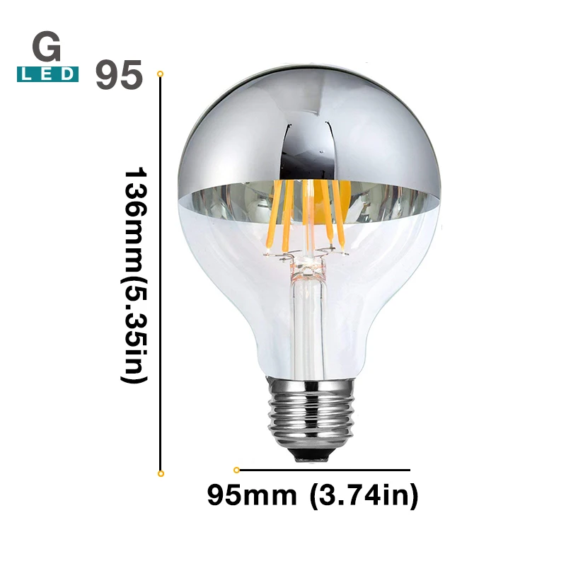 thumbnail image 1 of Bombillas LED Edison plateadas con espejo A19 G45 G90 4W 8W E12 E26 E27 Lámparas de globo Filamentos Bombillas LED Iluminación decorativa para el hogar, 1 of 5