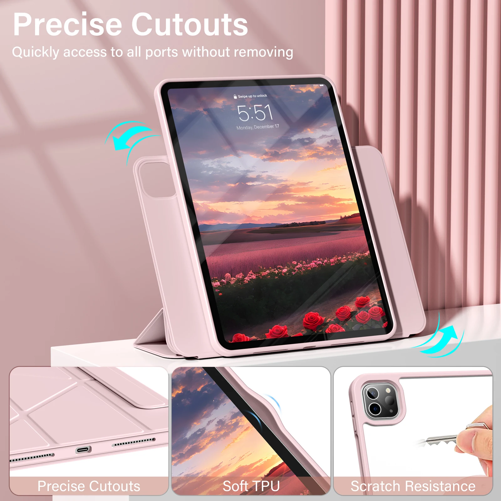 Enhanced Detachable Y-Fold 360° Rotating Tablet Case