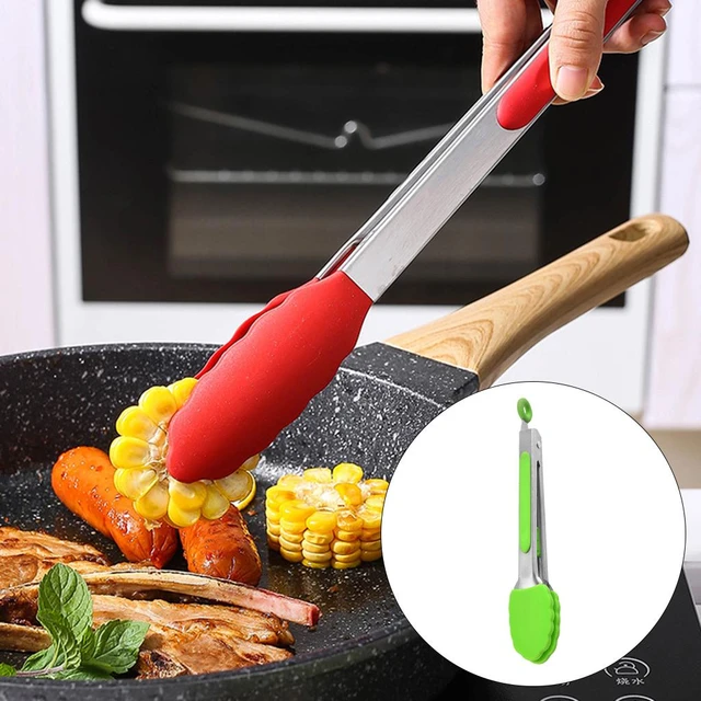 Small Kitchen Tongs with Silicone Tips, Heat Resistant Grilling