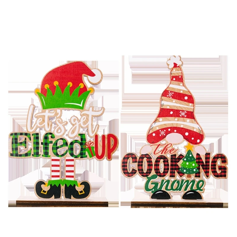 2 Pezzi Elfed Up Cooking Gnome Table Bookshelf Sign Table Ornament Christmas Wholesale