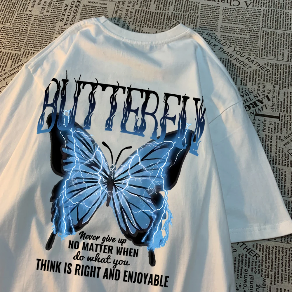 Blue Lightning Butterfly Graphic Men's Oversized Casual T-Shirt