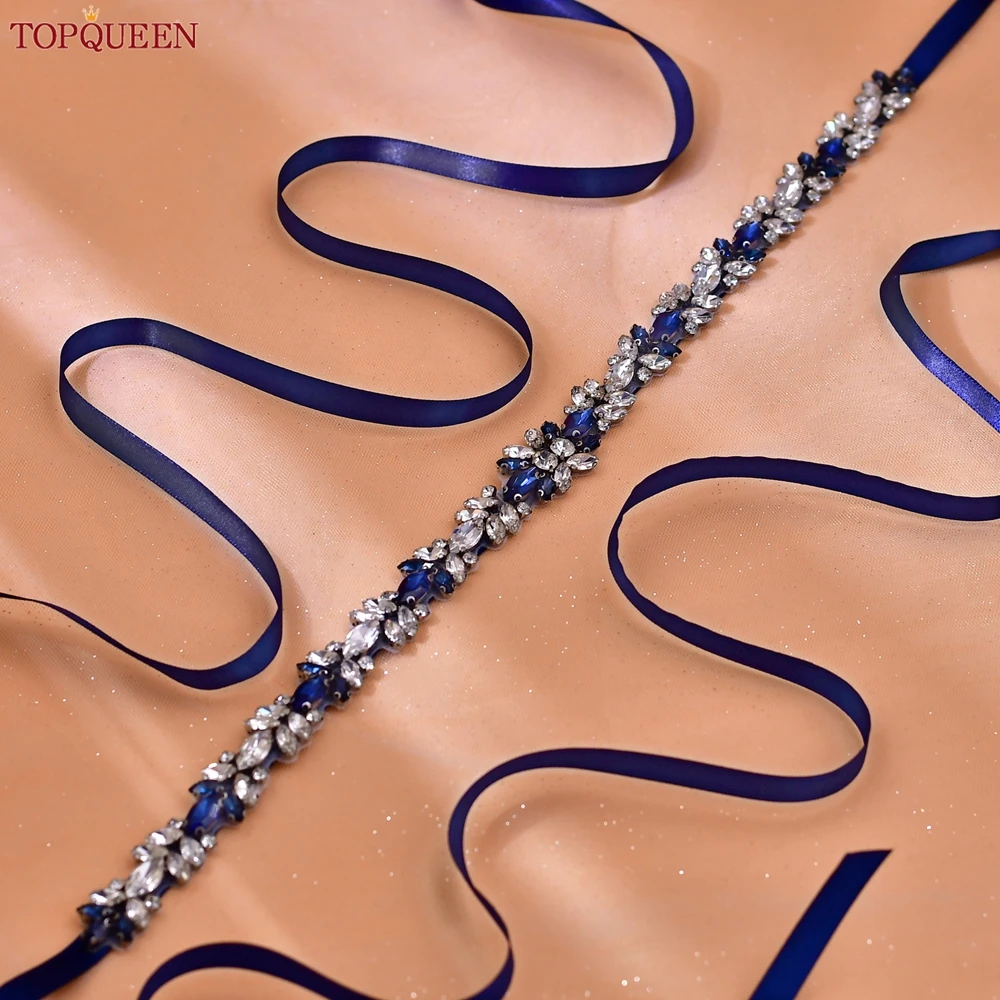 

TOPQUEEN Blue Wedding Belt Sash Evening Dress Accessories Bridesmaid Bridal Spaghetti Straps Best Sellers 2023 S126-ML