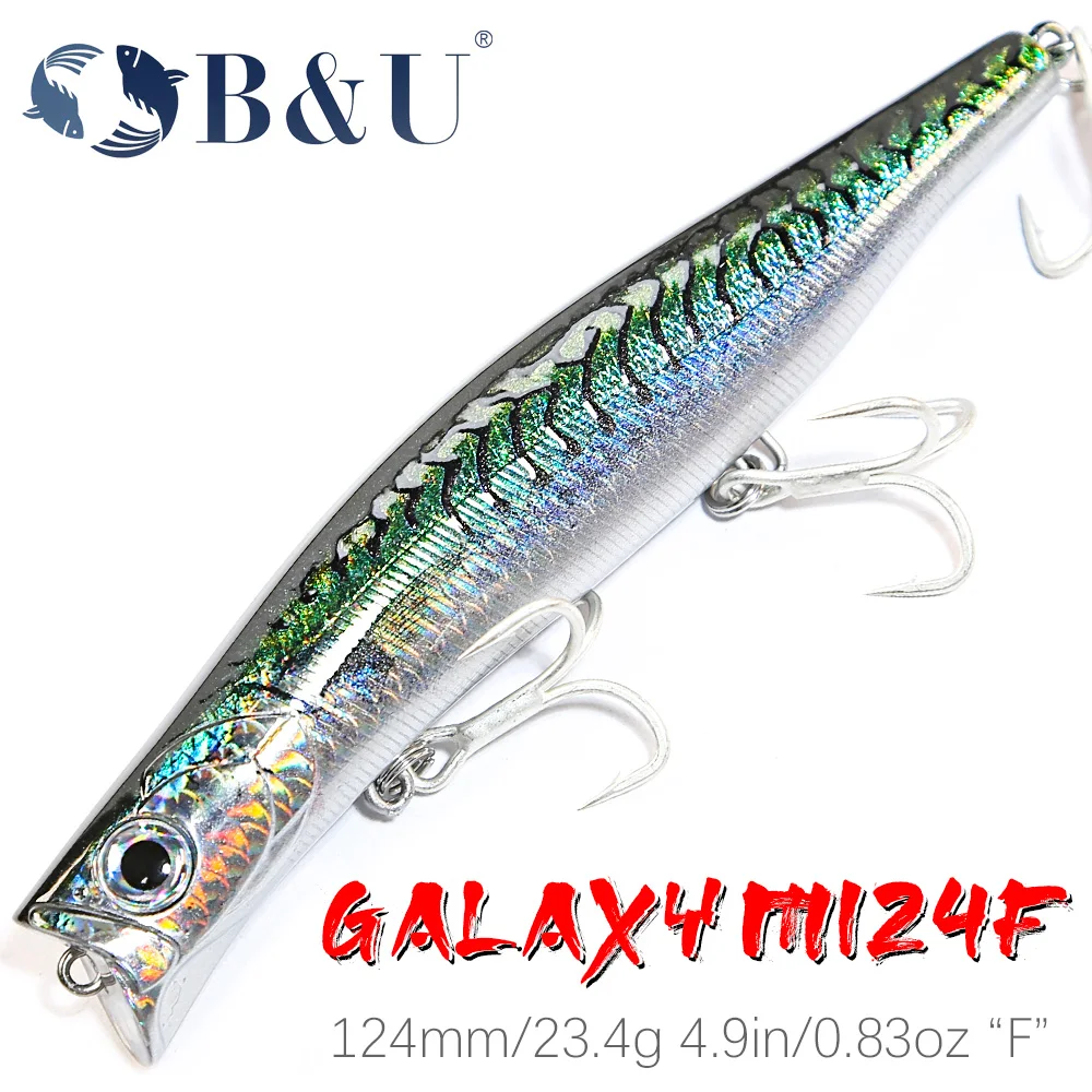 B&U Floating Minnow Jerkbait Lure Long Casting Lipless Wobbler Großer künstlicher Köder Salzwasser Seebarsch Hechtangeln 3D-Druck