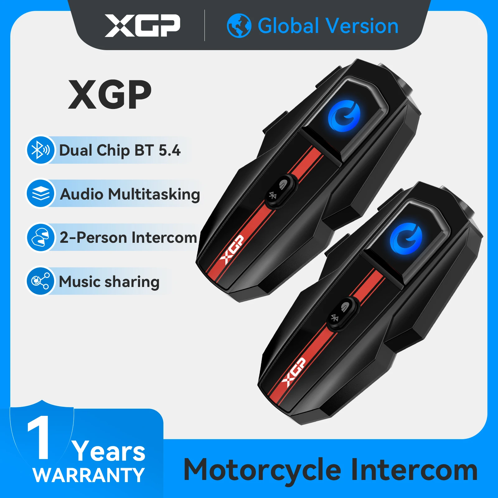 XPG Motorcycle Intercom Helmet Headset With Bluetooth 5.4 Handsfree IP67 Waterproof Music Sharing For 2 Riders Headphones 1000M