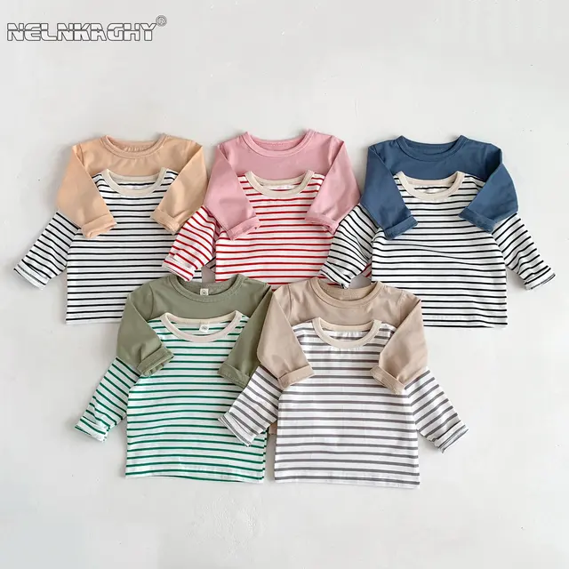 Infant Newborn Girls Boys Autumn Full Sleeve Striped Top Tees Kids Baby Casual Bottoming Shirts Toddler T-shirts Cotton Clothing 1