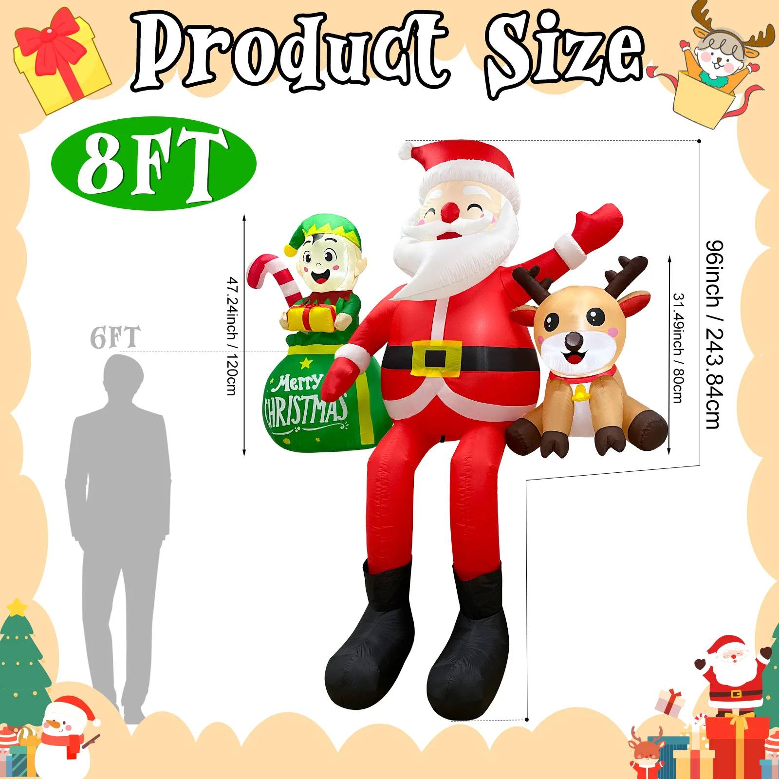 8FT Santa & Reindeer Inflatable 3