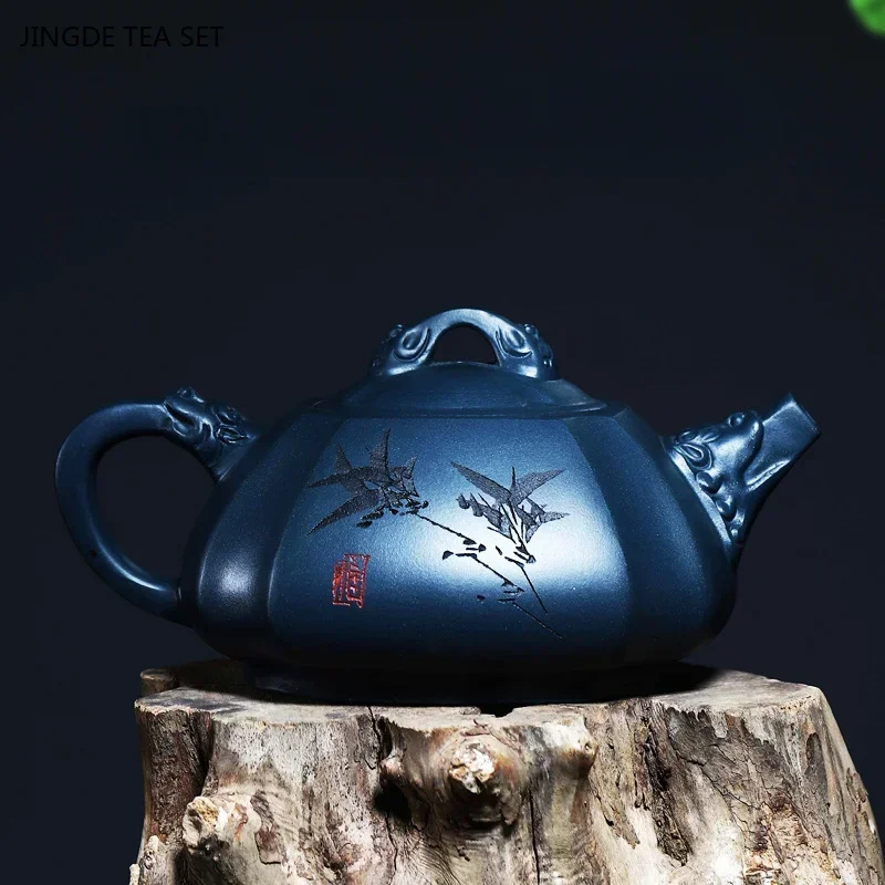 1PC 280ml Yixing Purple Clay Tea Pot Handmade Azure Mud Filter Tea Infuser Chinese Raw Ore Zisha Teapot Tea Ceremony Accessories