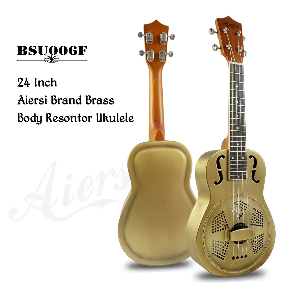 Aiersi F Holes Matt Satin Bell Brass Finish Brass Body Resonator Ukulele