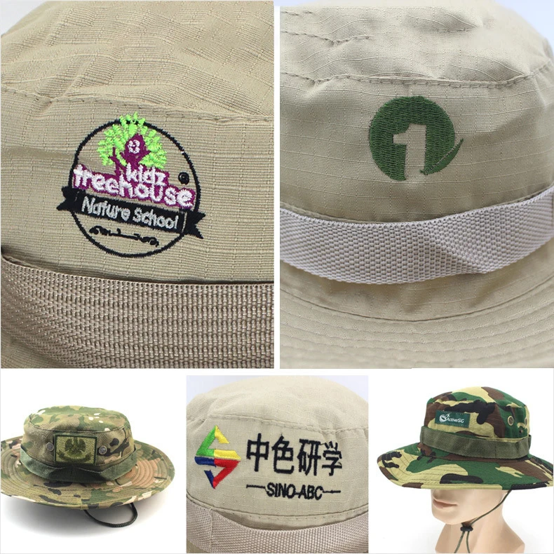 Tarnfarbener Taktischer Bucket Hat Sommer Herren Boonie Hut Outdoor UV-Schutz Breite Krempe Panama Safari Jagd Wandern Angeln Sonnenschutz – Detail 2