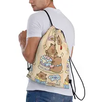 Custom Cute Capybara Sweet Drawstring Backpack Women Men Sport Gym Sackpack Foldable Training Bag Sack 2
