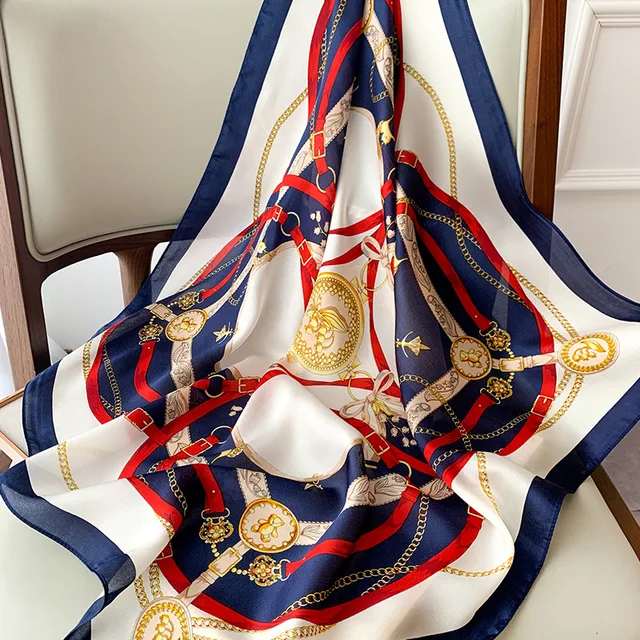 2022 Fashion Imitated Silk Scarf Ladies Outdoor Print Luxury Neck Hair Decorate Headband Scarf Outdoor Small Kerchief Soft Wrap 6