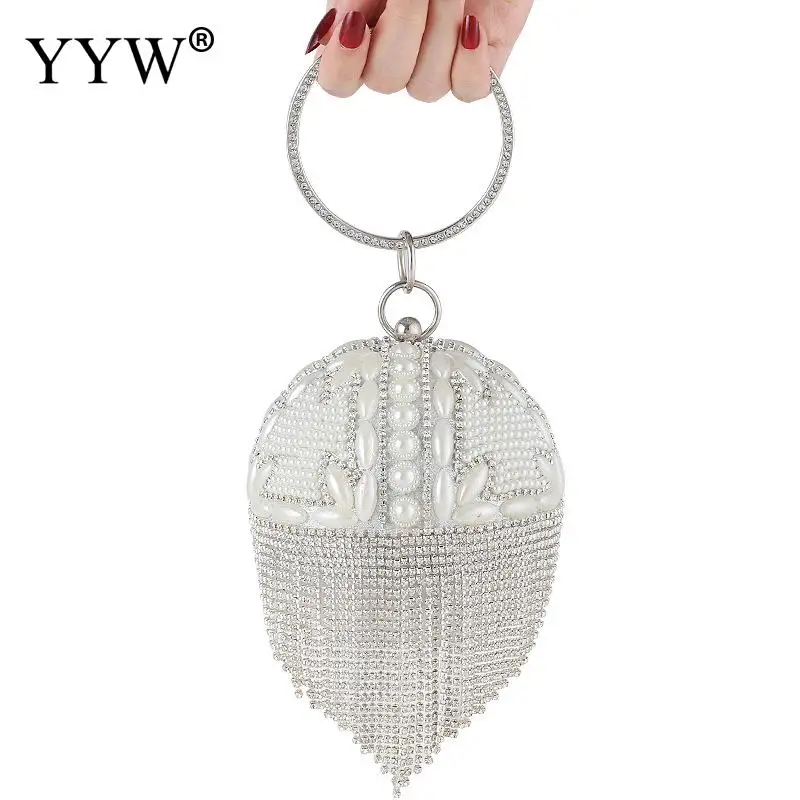 Rhinestone Clutch Round Ball Luxury Tassel Evening Purse Bag 2023 Diamond Wedding Party Handbag Sliver Gold Handle Evening Bag