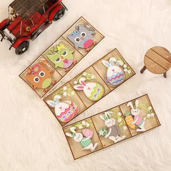 Easter Rabbit Wooden Pendants Hanging Painting Bunny Wood Crafts Decor Easter Decorations for Home Kids Gift Decorative pendant