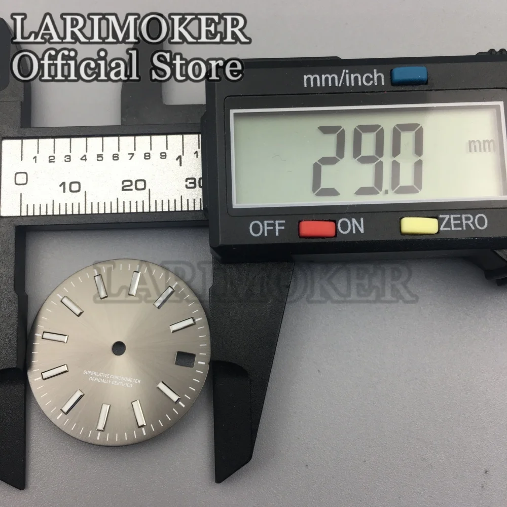 LARIMKOER Schwarz Silber Blau Grau 29MM Zifferblatt mit Zeigern Set Grün leuchtend Geeignet für NH35 Automatikwerk Uhrenzubehör – Detail 4