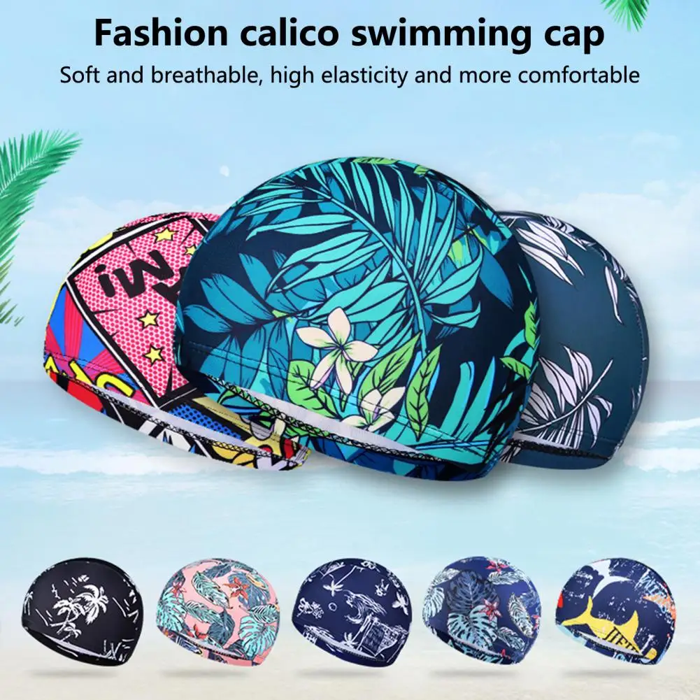 

Useful Close Fit Breathable Fabric Unisex Print Swimming Sports Hat Swim Pool Caps for Men Swimming Hat Adult Swim Hat