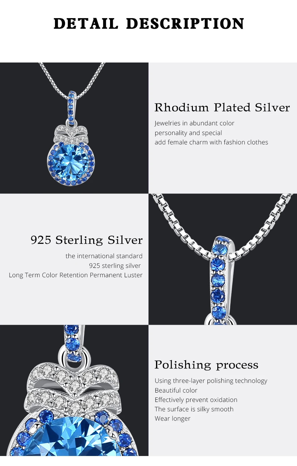 Collier en argent sterling avec topaze bleue de Londres pour mariage, fête de Noël et fête des mères_voghion.com