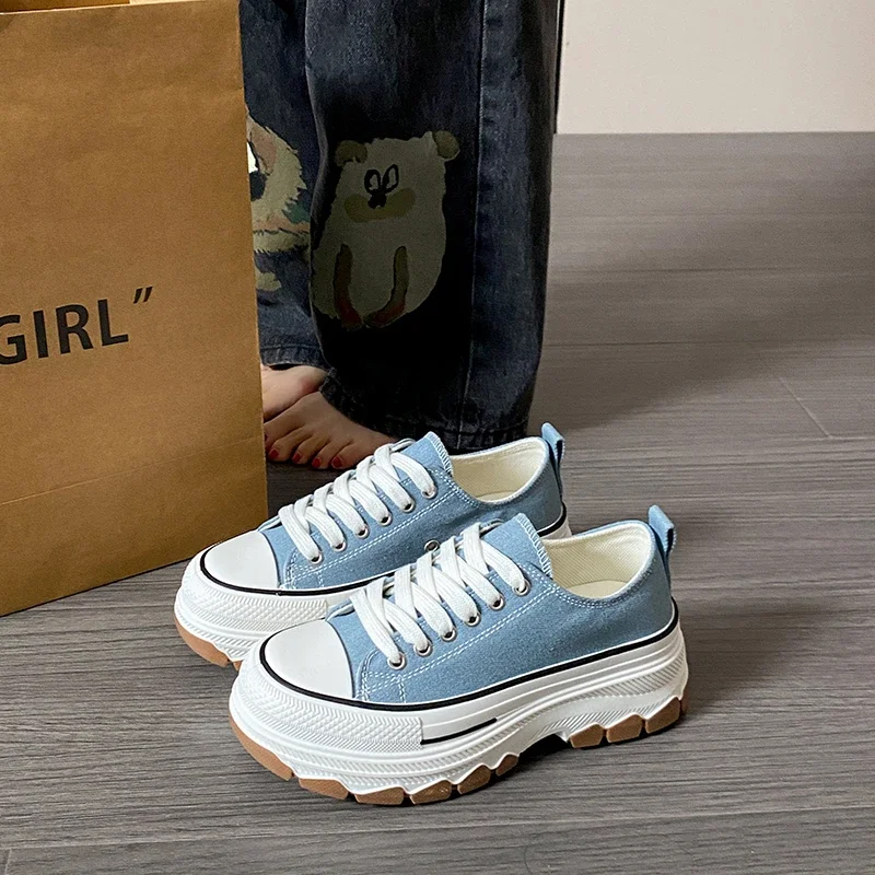 canvas shoes for women Crossed frenulum Autumn Winter increase shoes  fashion Low help Thick soled casual board footwear 2024