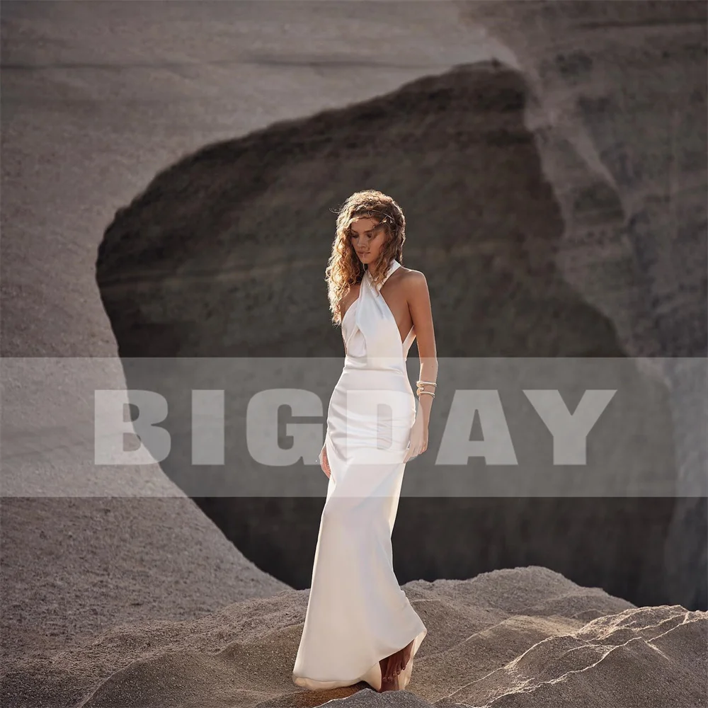 Bigday Halter Mermaid Wedding Dress Women 2025 Open Back Sleeveless Pleat Criss-Cross Bridal Gown Vestido De Noiva Customized 10 Sffef30b207ad44858126a8fc183923cc8