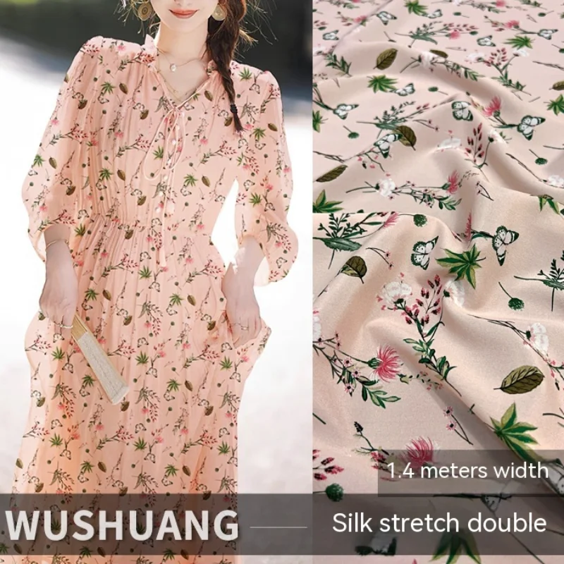 

Silk Stretch Crepe De Chine Fabric Butterfly Pattern Summer Draped Shirt Floral Dress Diy Sewing Cloth Wholesale by the Meter