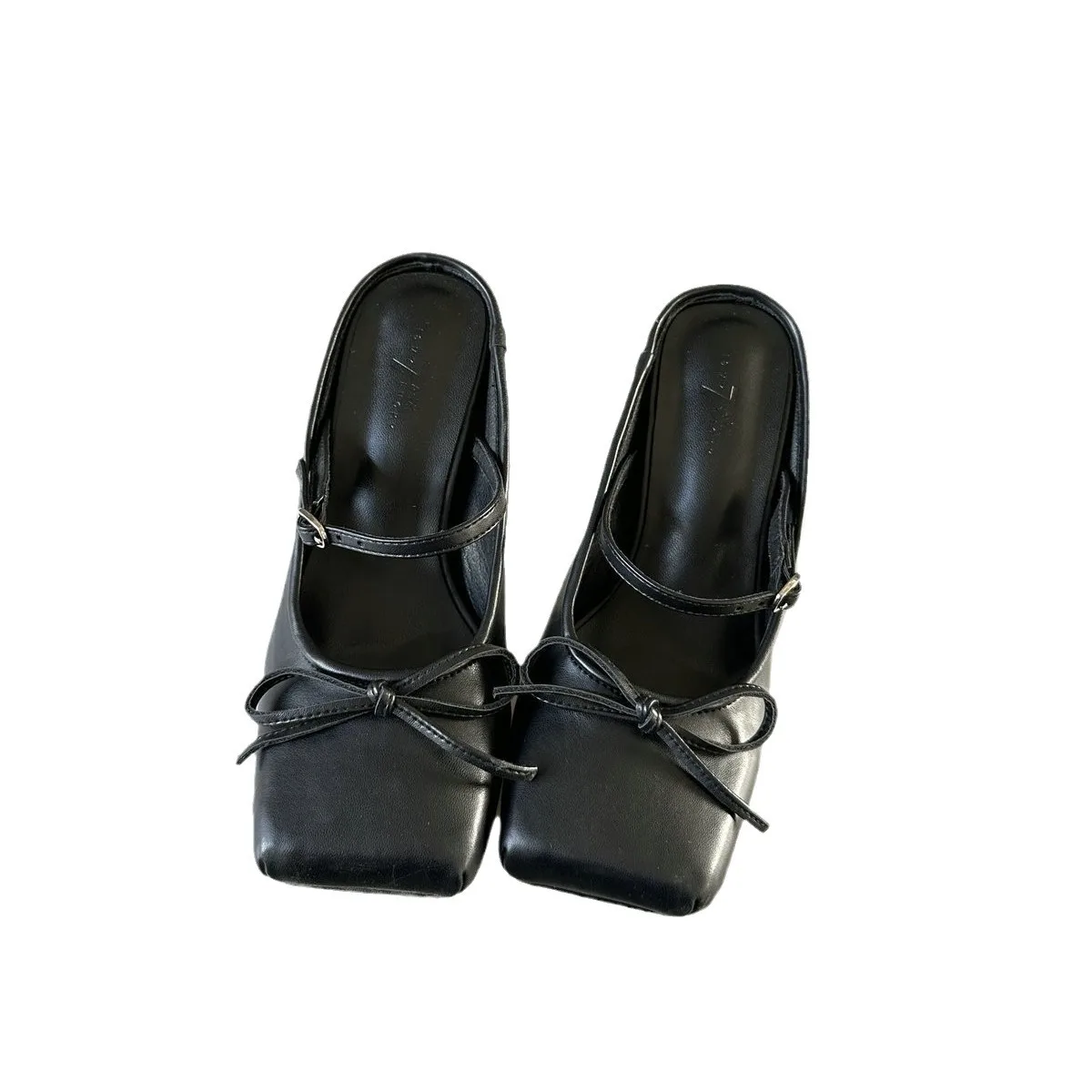 Summer New Fashionable Square Headed Bow High Heel Slippers Women's Back Hollow Thin Heel Baotou Muller Slippers