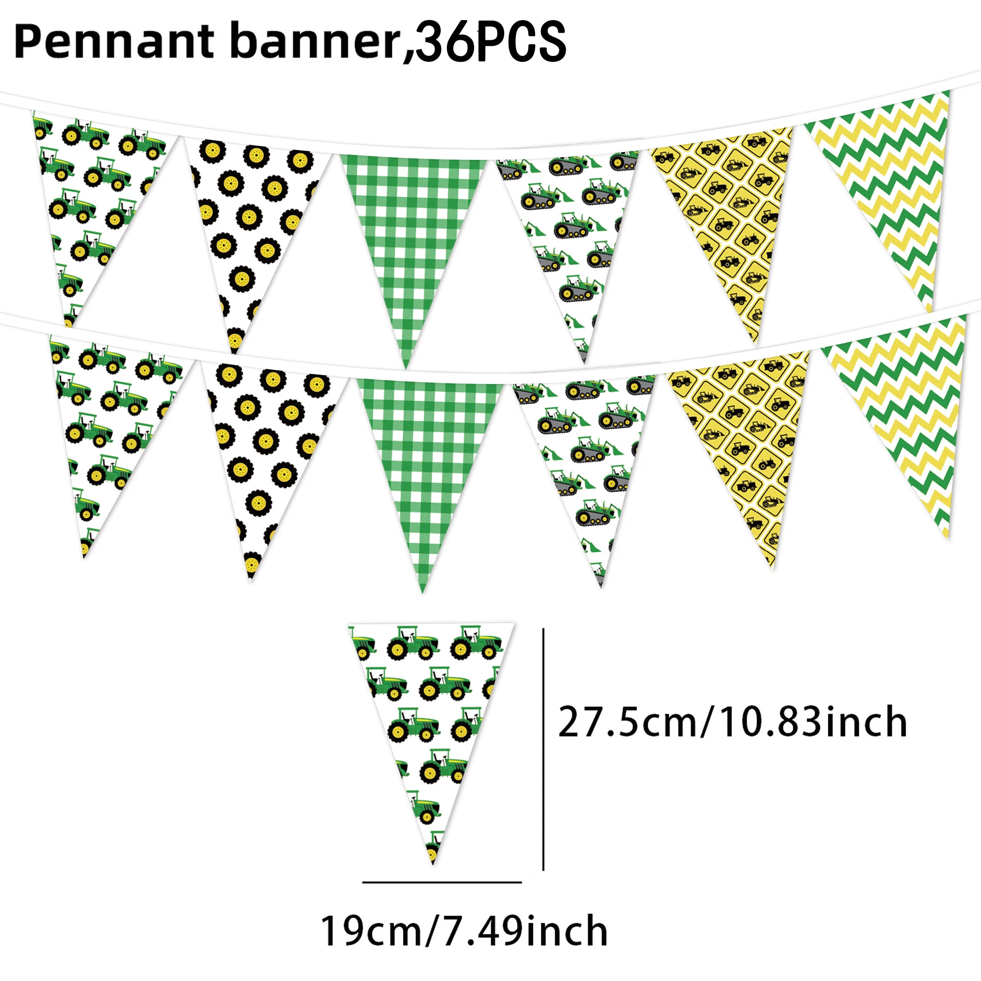 Green Tractor Decorations with Checkered and Triangular Flags for Celebrations & Events