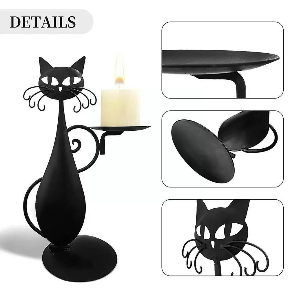 Black Cat Candle Holder Animal Vintage Pillar Candles Stand Creative
