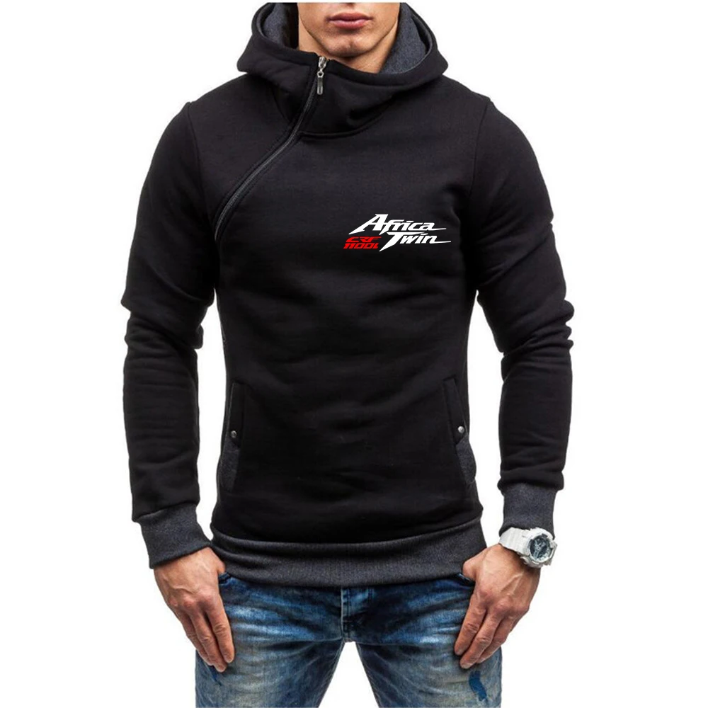 Africa Twin Crf 1000 L Crf1000 New Mens Solid Color Hooded Slim Sweatshirt Casual Diagonal Zipper Design Pullover Streetwear Top