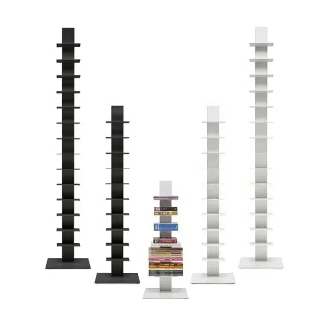 Black White 11 Tier Floor Standing Metal Vertical Bookshelf Bookcase Creative Designer Rotating Invisible Spiral Bookshelf Shelf