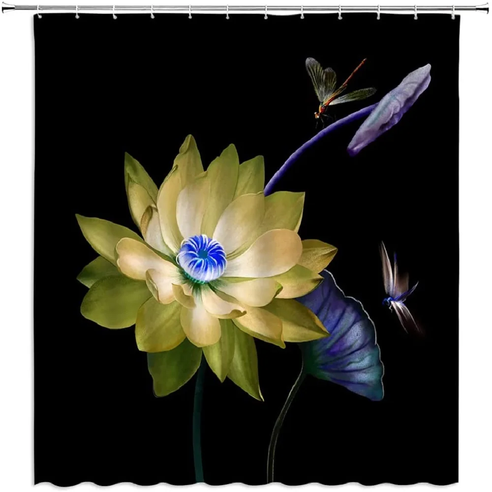 

Asian Lotus Shower Curtain Magic Water Lily Hot Spring Flower Dream Butterfly Bath Curtains Bathroom Decor Waterproof Screens