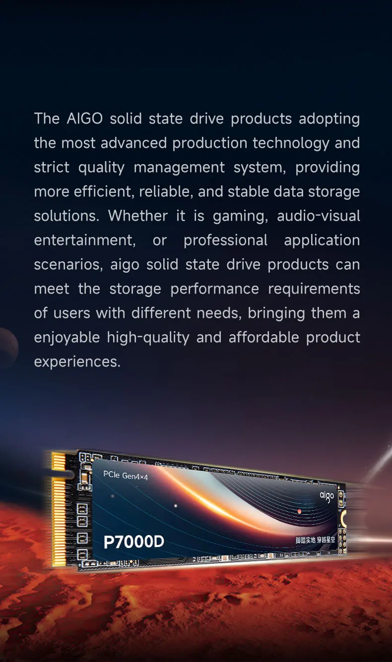 AIGO SSD M.2 2280 NVMe PCIe 4.0 x4 1TB 2TB with DRAM Cache Internal Solid State Disk for PS5 Hard Drive P7000D