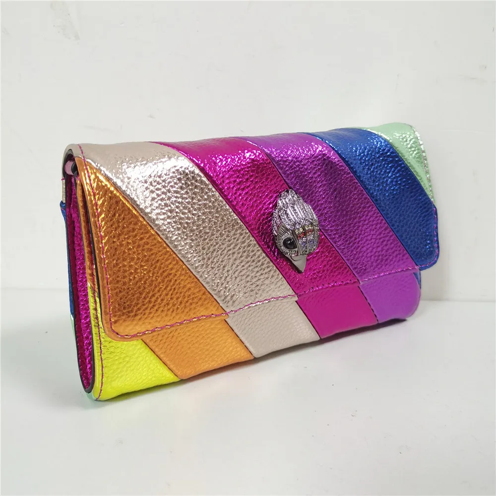 

2023 Eagle Head Luxury Clutch Bag Multi Colorful Patchwork Handbag Elegant And Stylish Dinner Bag Metallic Chain Jointing Purse