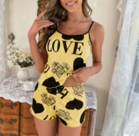 Women's Heart Print Summer Sleepwear Cami Top and Shorts Night Sleep Wear Pajamas 2 Pcs One Set Comfy Top with Shorts Pajamas - Image 5