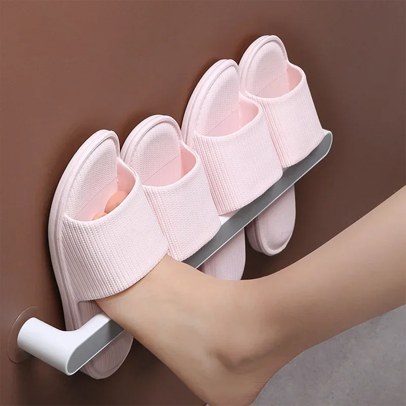 ECOCO Wall Mounted Slippers Rack Self-adhesive Towel Holder Rack Bathroom Towel Hanger Bar Shelf Roll Holder Organizer