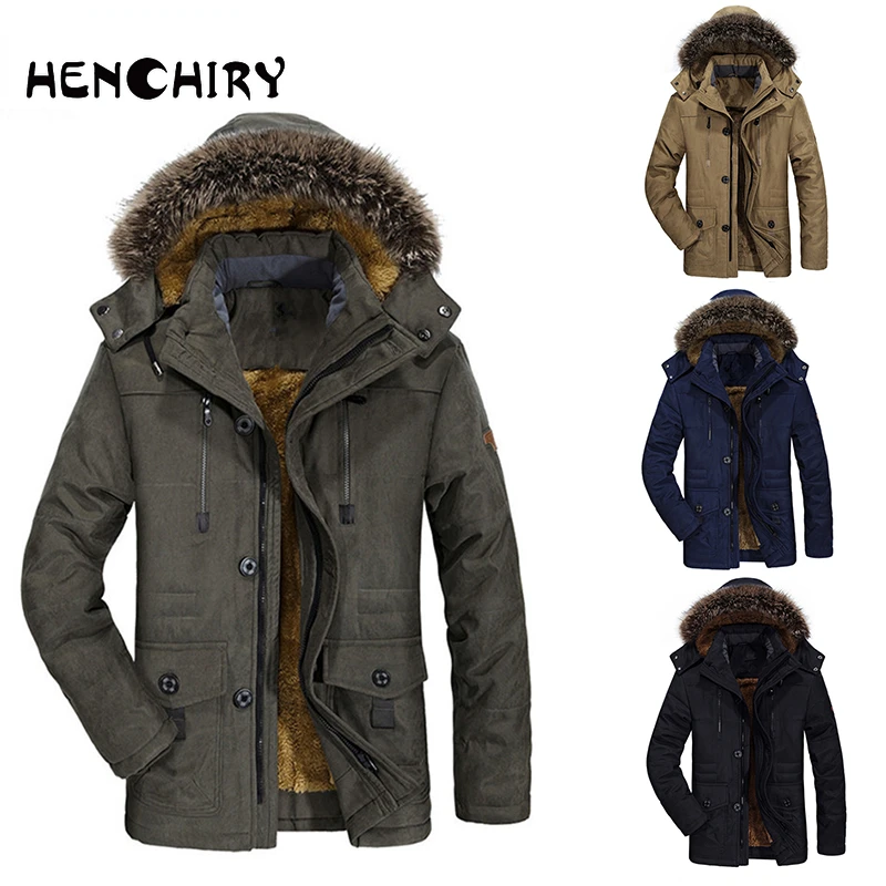 HENCHIRY High-quality Men Parka Winter Nieuwe Mode Mannen Militaire Winddicht Multi-Pocket Outdoor Sport Casual Jassen Jacket mens parka coats with fur hood