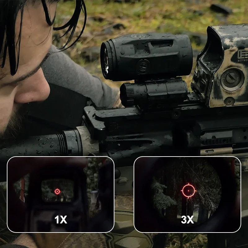 Tactical Juliet3/5 3X 5X Rifle Magnifier Sight Fild-to-Side Absolute Co-witnessor Lower Third Mount For Picatinny/Weaver Rail