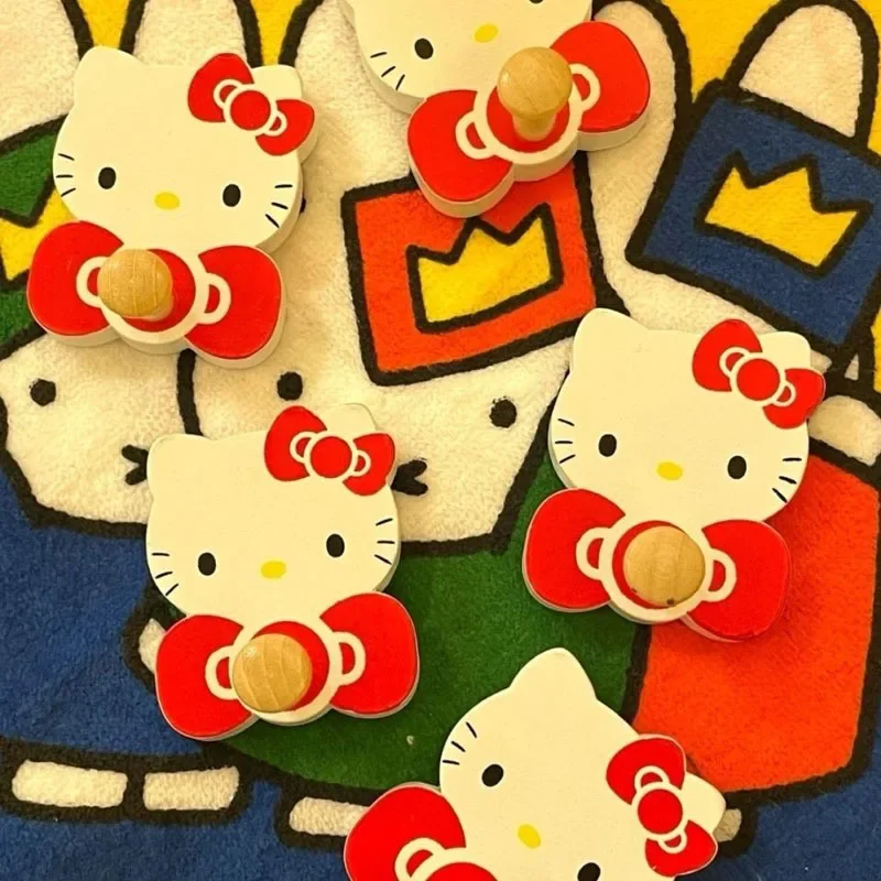 cartoon HelloKittys Strong Self Adhesive Hooks Wooden Strong Sticky Clothes and Hat Kawaii Wall Decoration Hook Key Storage Hook 3