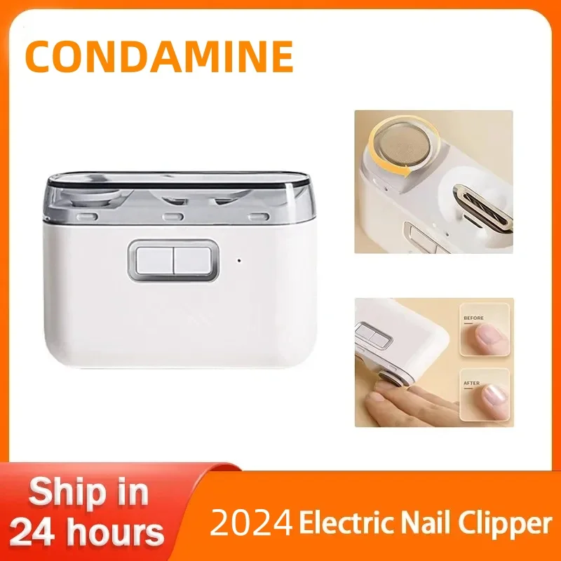 CONDAMINE 2024 스마트 전기 네일 클리퍼, 라이트 충전식, 자동 2 인 1 네일 트리머, 폴리싱 네일 그라인딩 케어