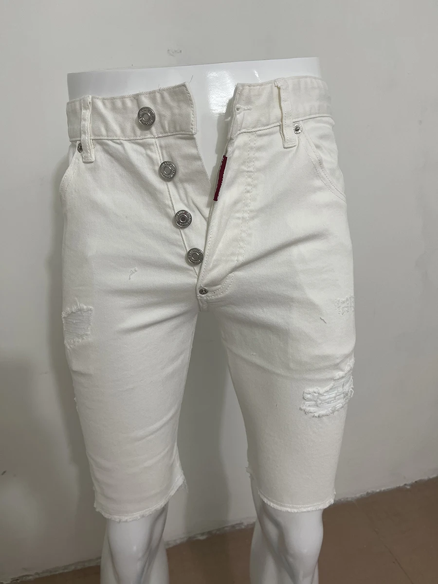 

2023 Spring/Summer New D2 Jeans Fashion Men's Broken White Simple Versatile Slim Fit Denim Shorts for Men