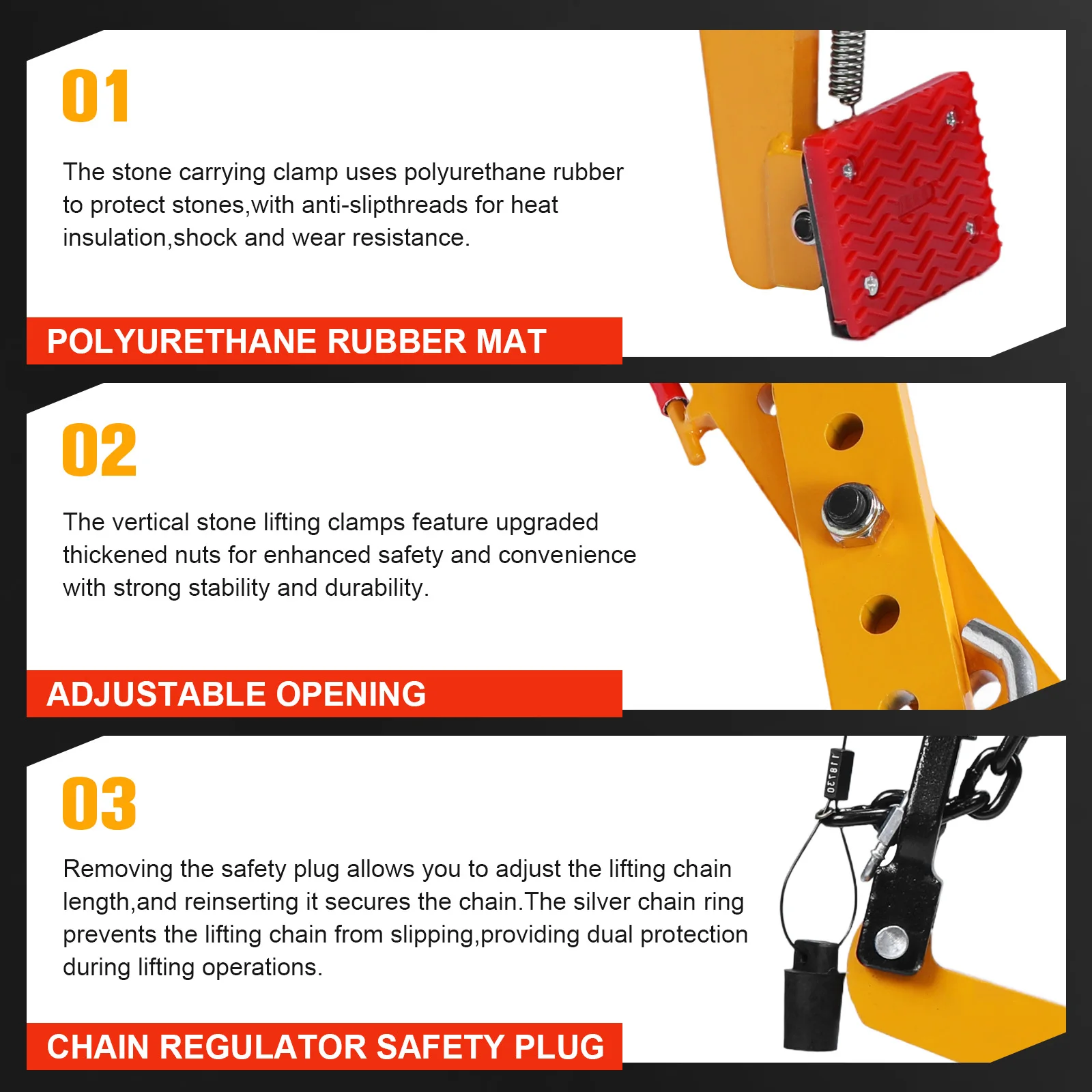 Heavy-duty Stone Lifting Clamp For Curb Stones Adjustable Jaw Width 35-79cm Curb Stone Lifter with Rubber-lined Jaws for Stone