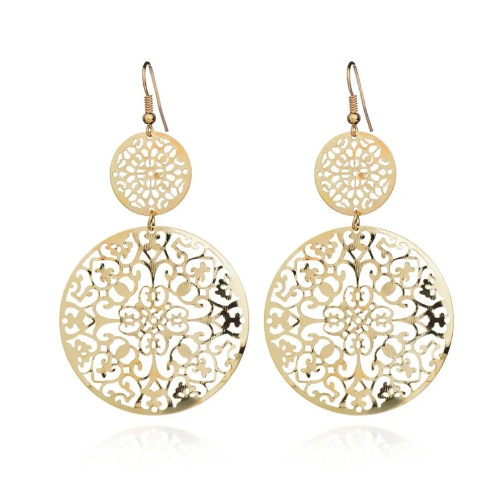 FSUNION Dangle Earrings Long Earrings Drop Earrings Pendant Earrings Trendy Simple Gold/Black/Silver Color Long Earrings For Women Classic Pattern Hollow Round Bijouterie