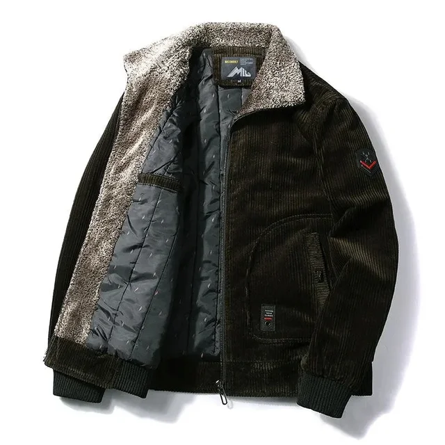 Male Thermal Windbreaker Plus Size Men's Warm Winter Corduroy Jackets and Coats Fur Collar Winter Casual Jacket Outwear 3