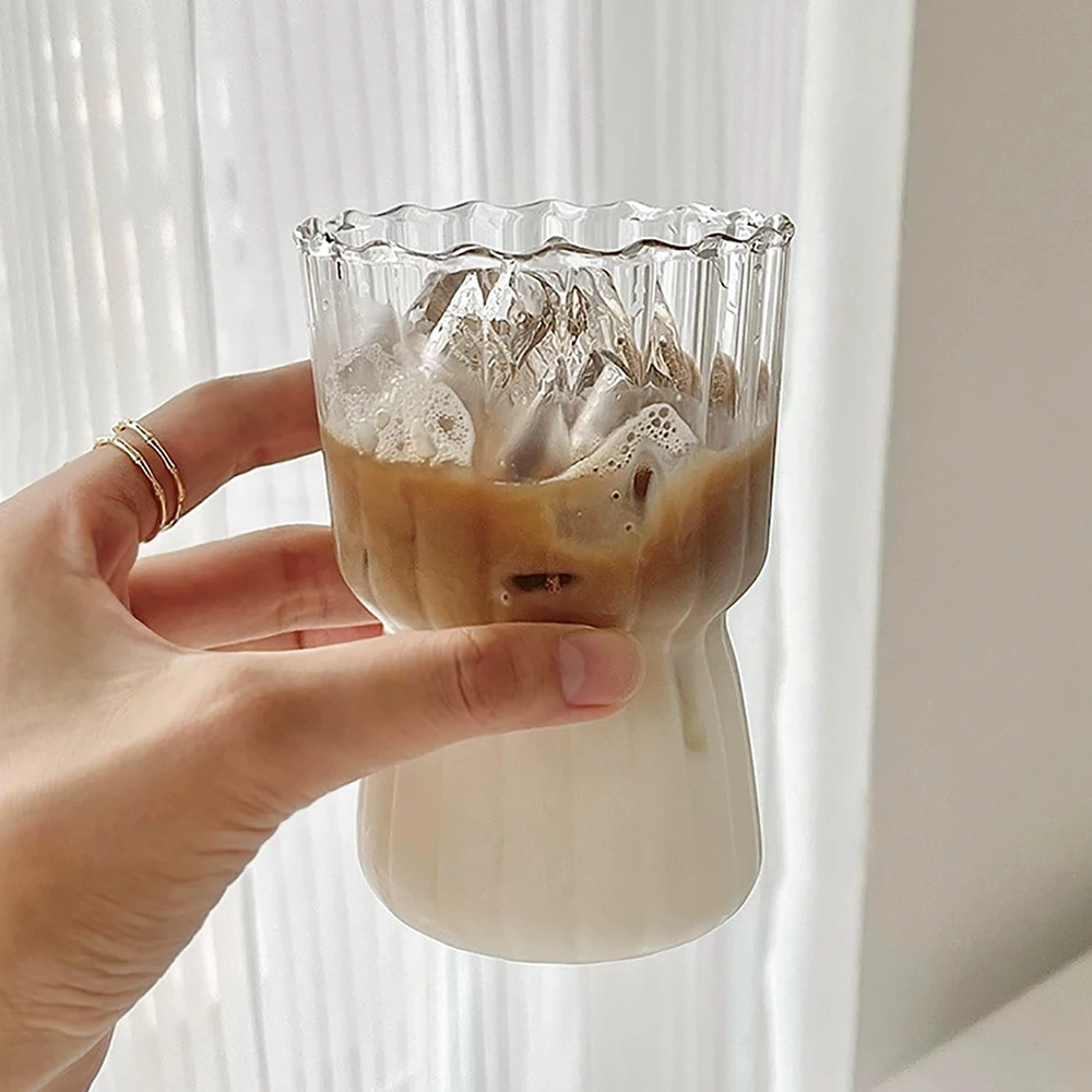 Ripple Drinking Glasses Origami Style Coffee Cup Glass Cup Clear Drink for Juice Milk Champagne Cocktail Glass Drink
