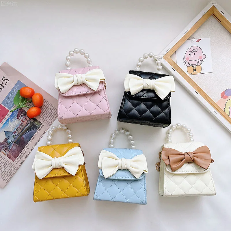 Fashion Girl Crossbody Bag Princess Pearl Handbag Cute Bow Knot Chain Shoulder Messenger Bag Children's Accessories Coin Pouch pearl bag strap handbag short handles diy replacement strap shoulder bag handbg short chain mobile phone chain bag accessories