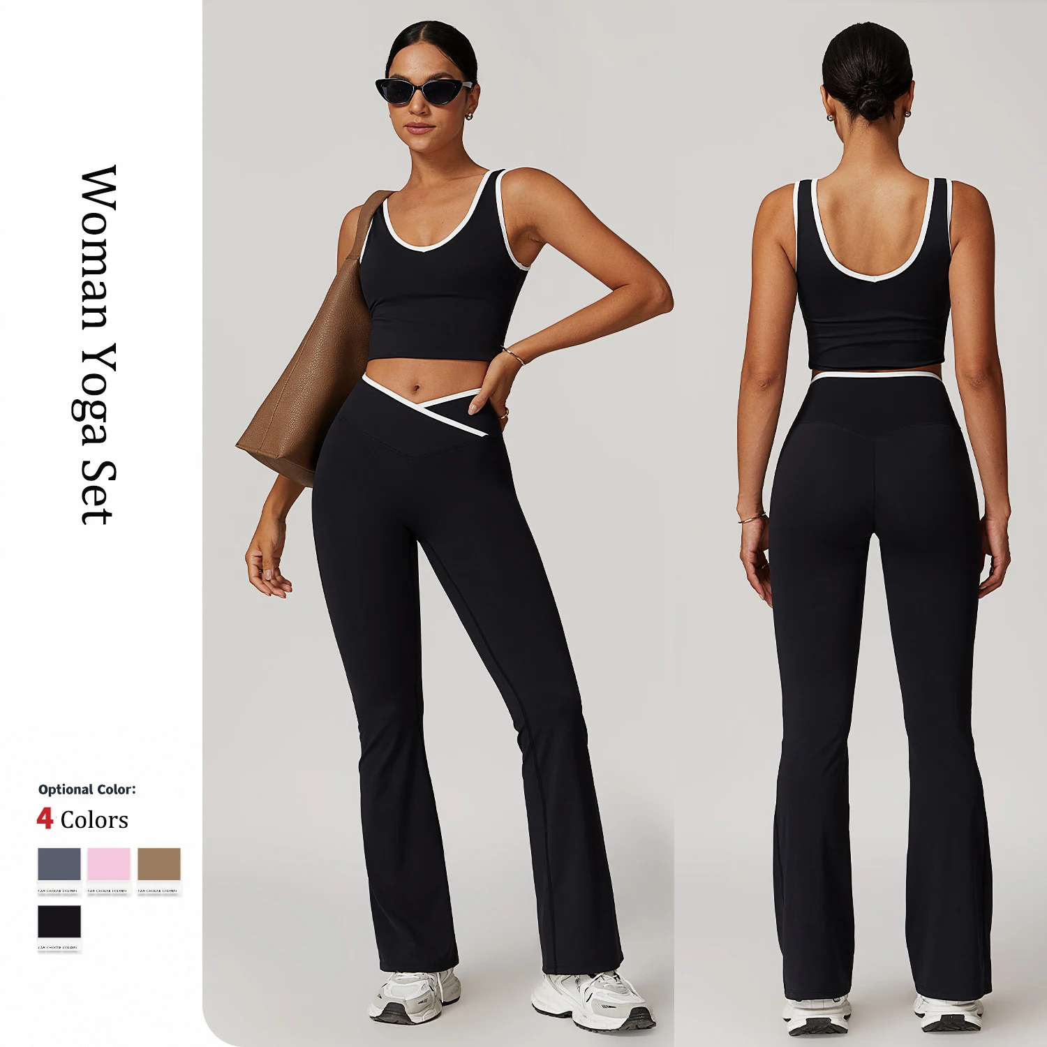 Autumn Women's Yoga Set U-neck Vest High Waist Cross Wide Leg Pants Set Tight Fitting Seamless Elastic Sportswear yoga pants set,yoga set,sportswear set,sports set