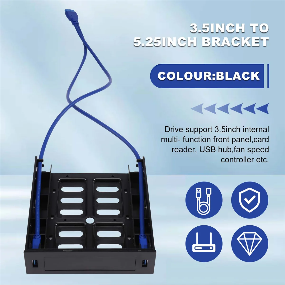 USB 3.0 Front Panel 2 X With 3.5Inch Device/HDD or 2.5Inch SSD/HDD to 5.25 Floppy to Optical Drive Bay Tray Bracket usb front panel