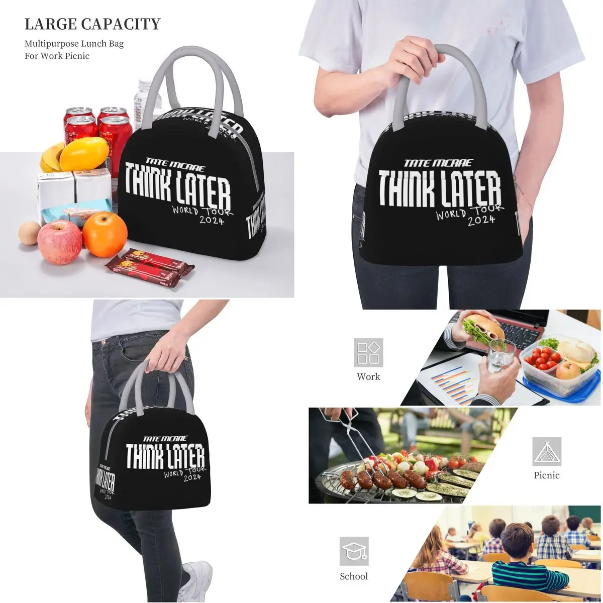Tate Mcrae Think Later World Tour Concert Thermal Insulated Lunch Bag for Work Portable Bento Box Cooler Thermal Food Box