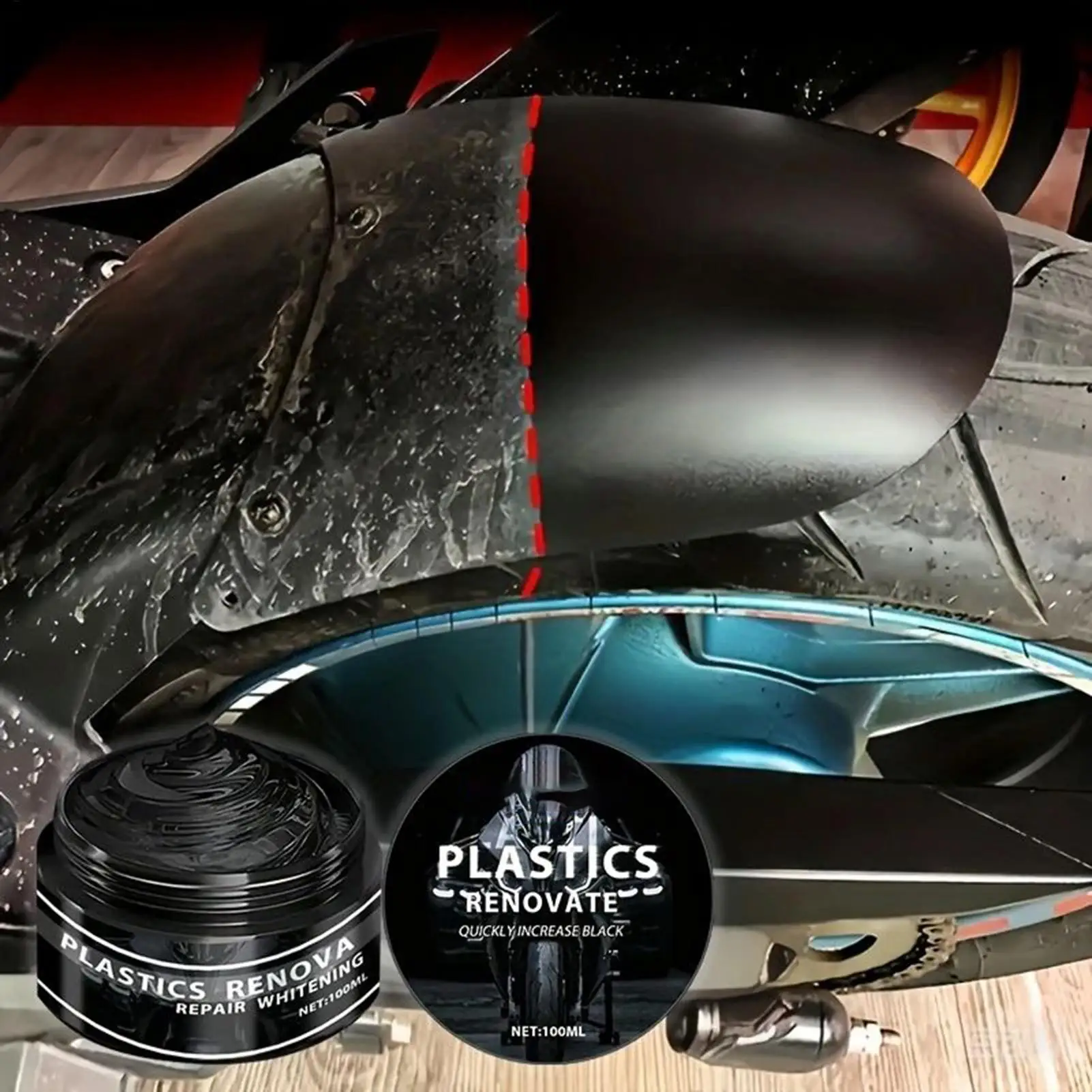 Universal Car Motorcycle Renovation Wax 100ml Car Interior Black Trim Restorer Plastic Rubber Repair Cream Car Renovation Wax