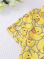 Yellow duck print pajama set Comfortable short-sleeved lapel top and elasticated waist shorts Women's loungewear - Image 4